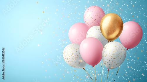 Festive Party Scene with Gold and Pink Balloons. 