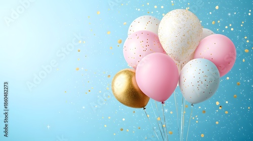 Festive Party Scene with Gold and Pink Balloons. 