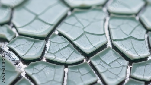 Fractured seafoam glaze surface with silver reveal and controlled shatter patina abstract texture design