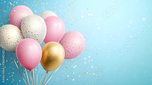 Romantic Celebration Background with Pink Balloons. 
