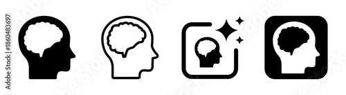 Human brain thinking icon for mind imagination and IQ black transparent PNG vector illustration