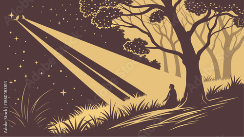 night landscape with tree