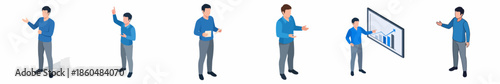 Isometric Full Body Businessman Character Pose and Presentation in Business Category