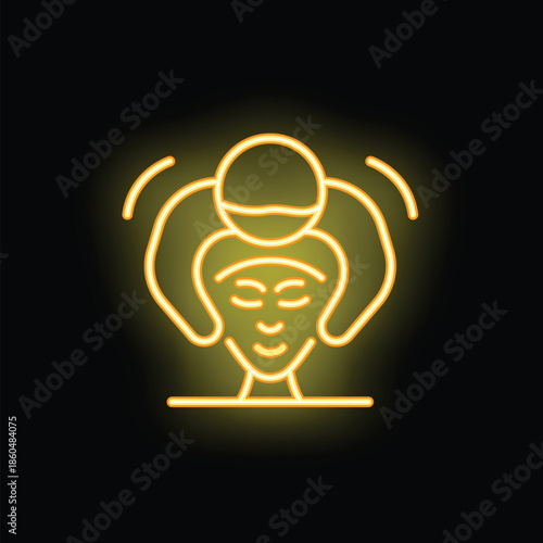 Neon sign of a woman receiving a head massage with her eyes closed, ideal for wellness and spa businesses