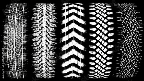 Wallpaper Mural Detailed close-up of various tire tread patterns on black background Torontodigital.ca