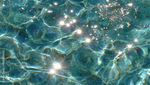 水面に光が反射する様子と青い水の景色