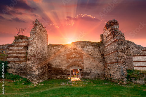 The Theodosian Walls gate view in Istanbul. The Theodosian Walls were built to defense Byzantine Empire.