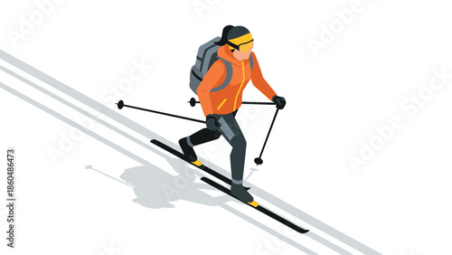 Isometric skiing adventure: winter sports enthusiast on snowy slope