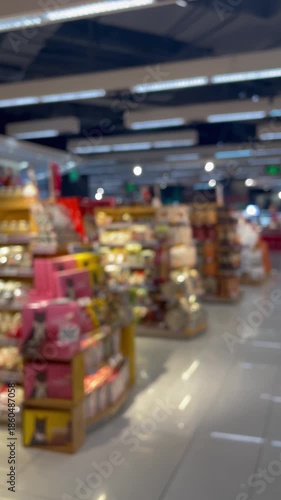 Blurred view unfocused unrecognizable people in store or supermarket