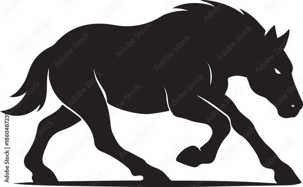 Obraz premium Powerful Running Horse Silhouette Vector Illustration Isolated on White