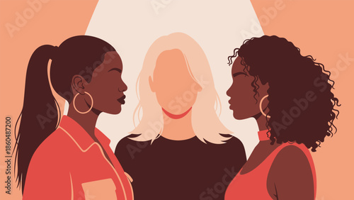 International women's day celebration with diverse women silhouette isolated on transparent background