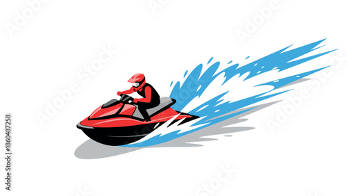 Exciting jet ski ride with splashing water and speed motion effect