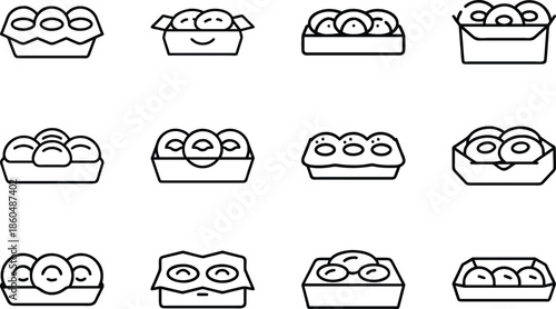 Minimal Food and Kitchen Line Art Icon Set, Grocery Cooking and Bakery Outline Icons Collection, Editable Black and White Vector Style Symbols for Apps, Websites, UI Design and Branding