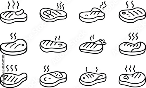 Minimal Food and Kitchen Line Art Icon Set, Grocery Cooking and Bakery Outline Icons Collection, Editable Black and White Vector Style Symbols for Apps, Websites, UI Design and Branding