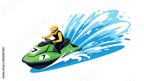 Dynamic water adventure: person riding jet ski in energetic style