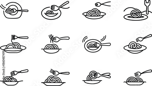 Minimal Food and Kitchen Line Art Icon Set, Grocery Cooking and Bakery Outline Icons Collection, Editable Black and White Vector Style Symbols for Apps, Websites, UI Design and Branding