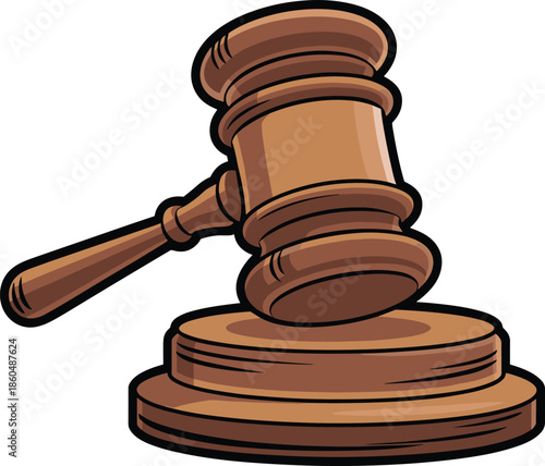 Wooden, judge gavel illustration symbol of justice law court legal decision authority auction hammer vector isolated design courtroom icon graphic