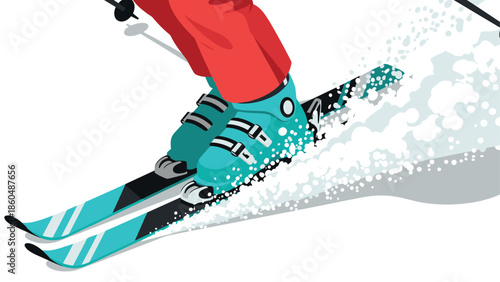 Skiing adventure: close-up of skier in action with dynamic motion and colorful gear