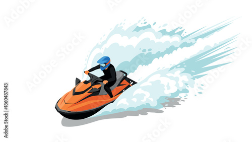 Thrilling jet ski adventure with splashing water in dynamic flat design