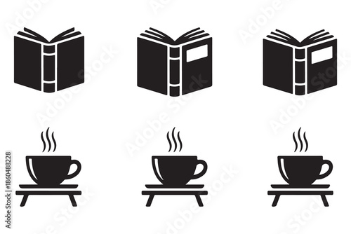 Reading concept book and coffee cup black silhouette
