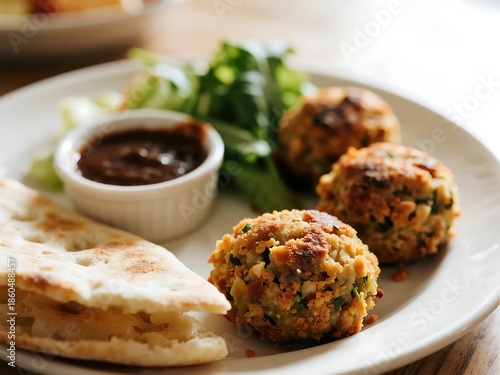 Arabic Cuisine Dishes. Falafel Deep-fried crushed chickpeas, served in a pita sandwich with vegetables and tahini sauce