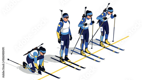 Isometric biathlon athletes preparing to compete in winter sports event