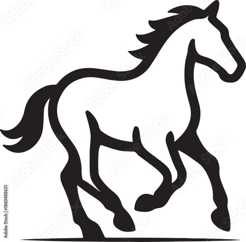 Cute Running Horse Outline Vector Illustration on White Background
