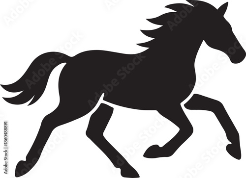 Cute Galloping Horse Silhouette Vector Illustration Isolated on White