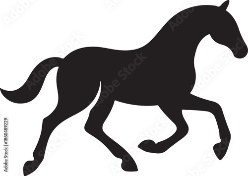 Running horse silhouette vector illustration. Isolated black equine galloping on white background.