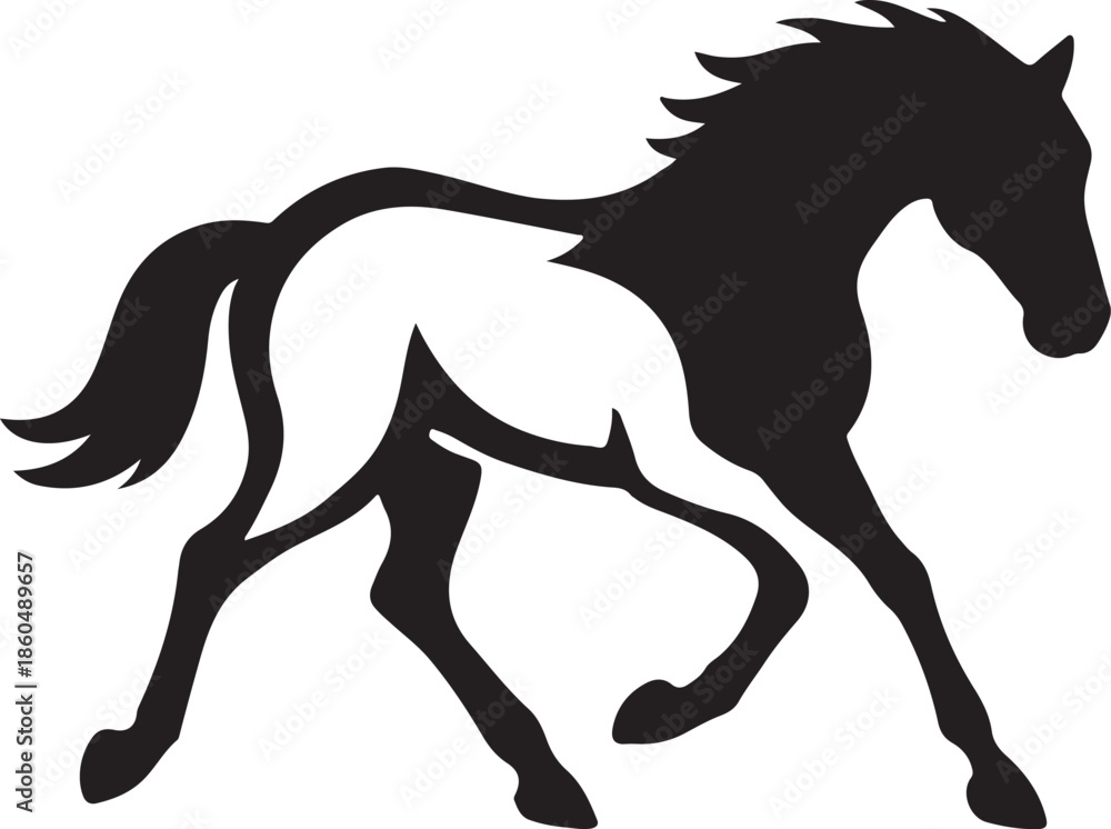 Fototapeta premium Running horse silhouette vector, black white equine logo design illustration