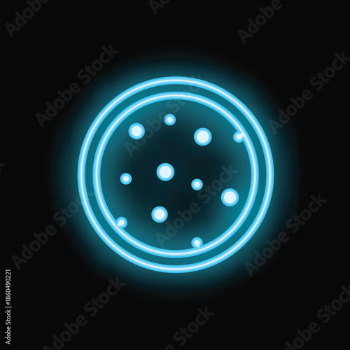 Blue neon sign illuminating a salami on black background, ideal for restaurant decoration or food advertisement