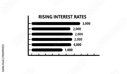 Horizontal bar histogram vector icon showing rising interest rate growth