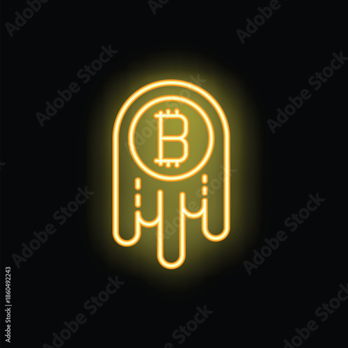 Neon style icon of bitcoin cryptocurrency value dripping down