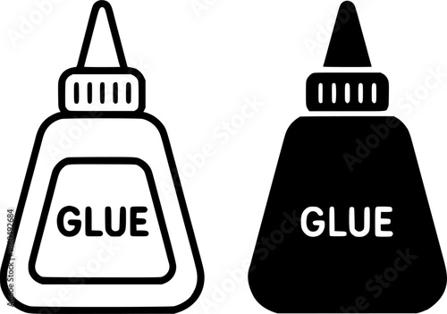Simple icon, glue illustration, black and white, outline and silhouette versions