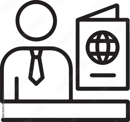 Passport control icon traveler with document at border crossing simple line art for travel and immigration concepts