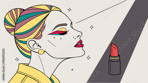 Vector illustration of a woman's face silhouette with elegant hair, fashion style, and artistic makeup design