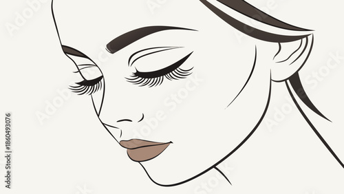 Fashion model vector illustration of a woman with beauty makeup, line art style