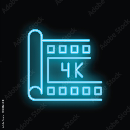 Brightly glowing with a blue neon light, a 4k film strip brings the excitement of the cinema to life