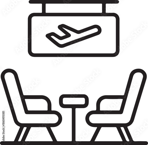 Airport waiting area with seats and departure board minimalist vector illustration for travel and transportation concepts