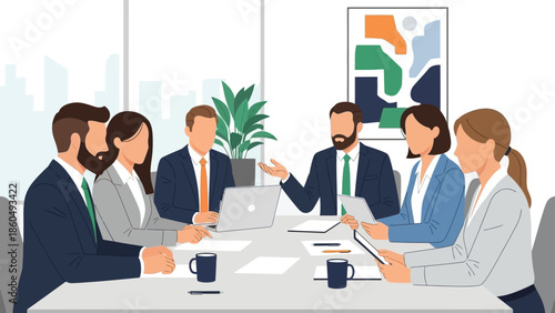 Business professionals collaborating in a modern conference room during a strategic meeting