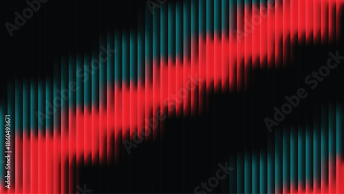 Abstract red and teal vertical bars with gradient effect on black background texture pattern
