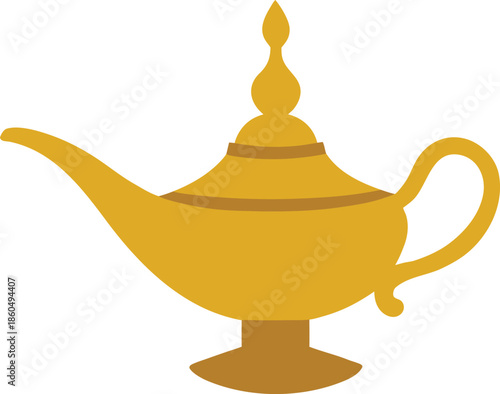 Brass Oil Lamp With Curved Spout On Transparent Background