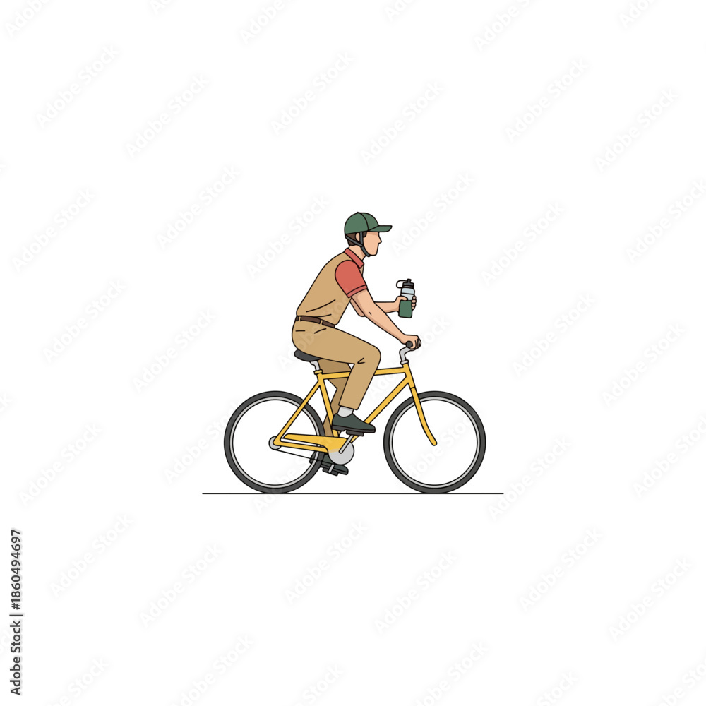 Naklejka premium Man riding bicycle holding a bottle.