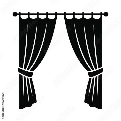 Curtains icon, window drapes, stage curtain symbol, theater show, home decor, elegant textile, room interior
