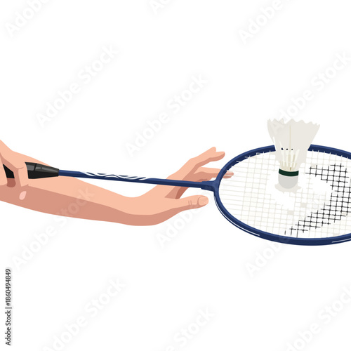 Badminton Racket and Shuttlecock Held by Hand.