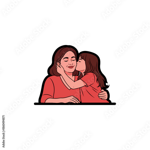 Daughter kissing her mother on the cheek showing affection.
