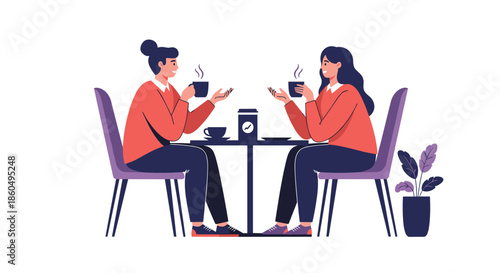 Two women enjoy a deep conversation over coffee at a small cafe table, showcasing friendship and social connections.