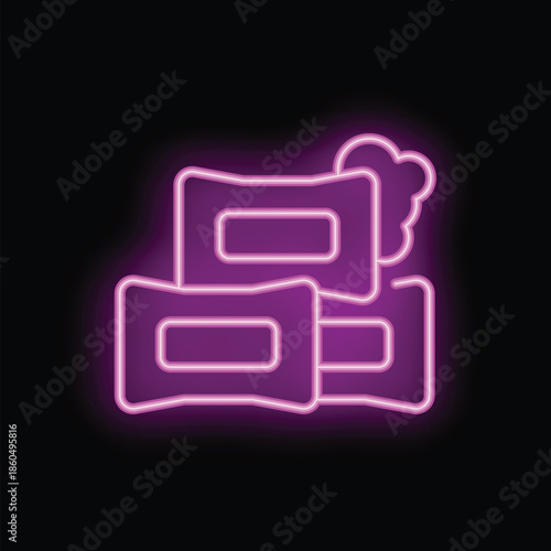 Neon icon of wet wipes dispensers glowing purple on black background, ideal for businesses and websites