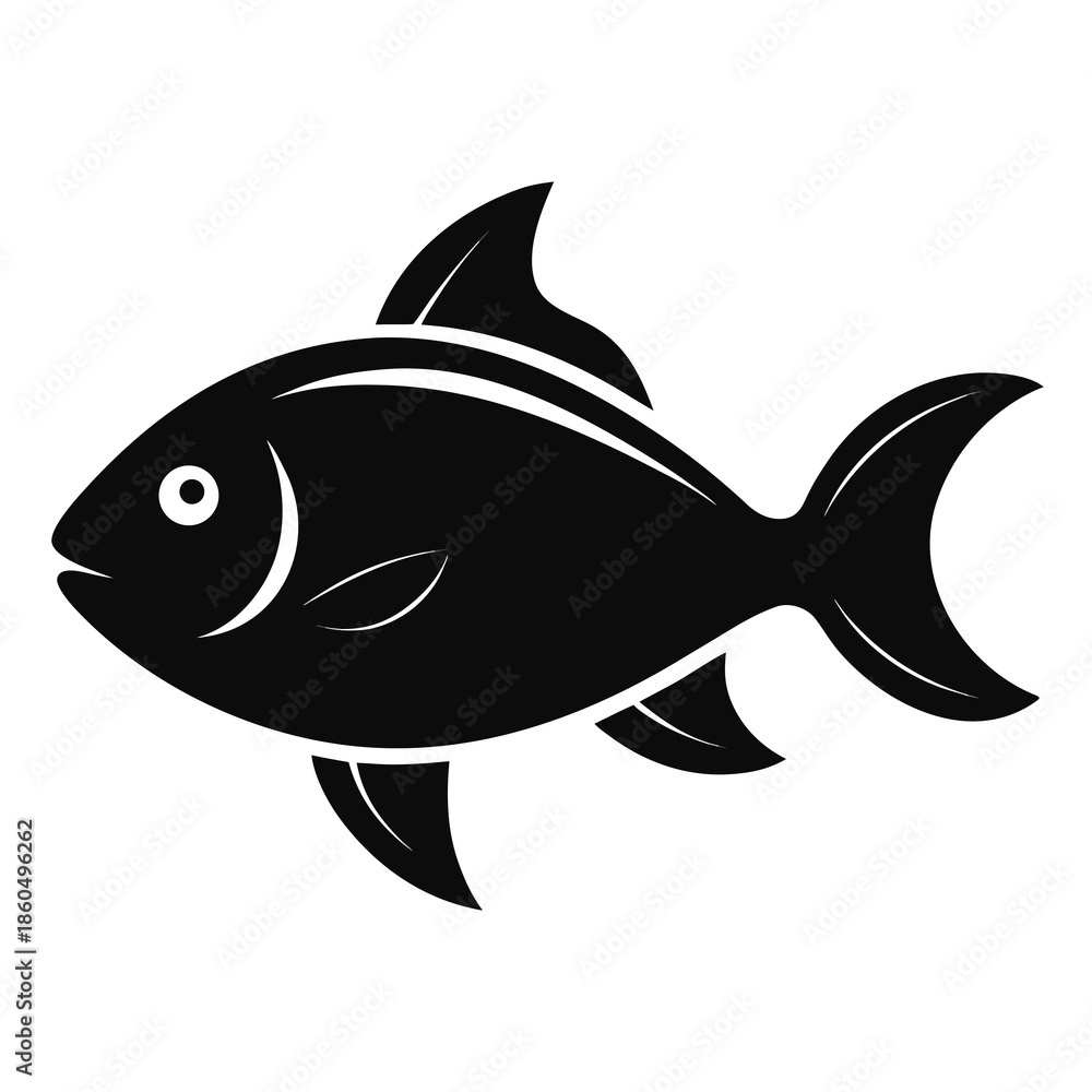 Fototapeta premium A simple black fish silhouette icon representing aquatic life and design elements