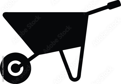 black wheelbarrow silhouette on transparent background